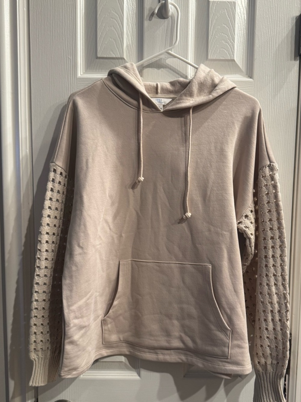 Time and Tru Beige Hooded Sweater with Knit Sleeves
